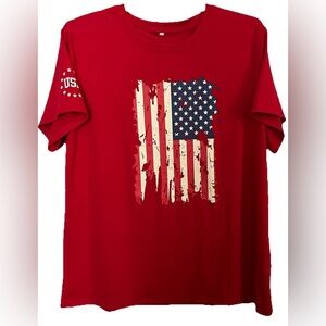 Women’s Patriotic Red USA Flag Graphic Tee Shirt Short Sleeve XXL 2X Stretch